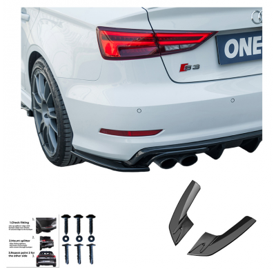 Difusores laterales traseros Oneway aptos para Audi S3 8V Sedan 2013-2016 - Negro brillante