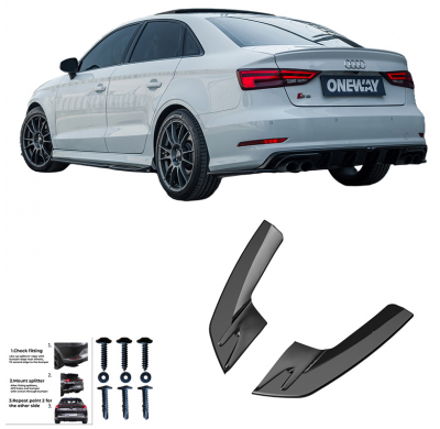 Difusores laterales traseros Oneway aptos para Audi S3 8V Sedan 2013-2016 - Negro brillante