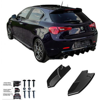 Difusores laterales traseros Oneway aptos para Alfa Romeo Giulietta 2010-2020 - Negro brillante