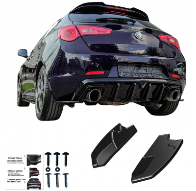Difusores laterales traseros Oneway aptos para Alfa Romeo Giulietta 2010-2020 - Negro brillante
