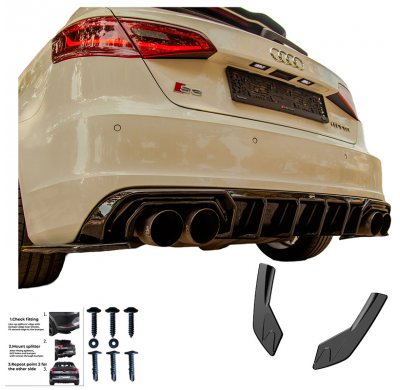 Difusores laterales traseros Oneway aptos para Audi S3 8V Sportback 2013-2016 - Negro brillante