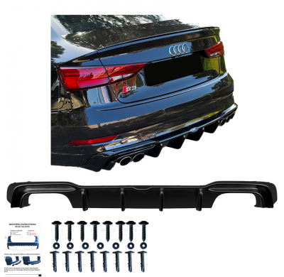 Difusor trasero Oneway apto para Audi S3 Sedan 8V Facelift 2016-2020 - Negro brillante