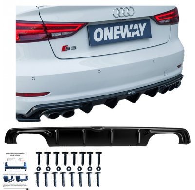 Difusor trasero Oneway apto para Audi S3 Sedan 8V 2013-2016 - Negro brillante