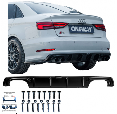 Difusor trasero Oneway apto para Audi S3 Sedan 8V 2013-2016 - Negro brillante