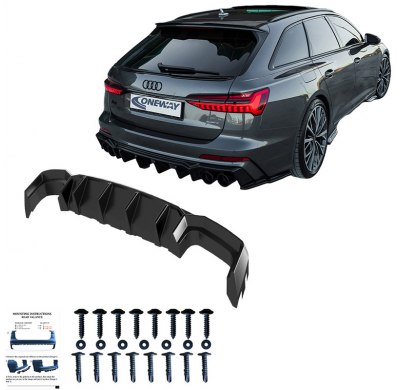 Difusor trasero unidireccional apto para Audi A6 S-Line/S6 C8 (Sedan/Avant) 2018- - Negro brillante