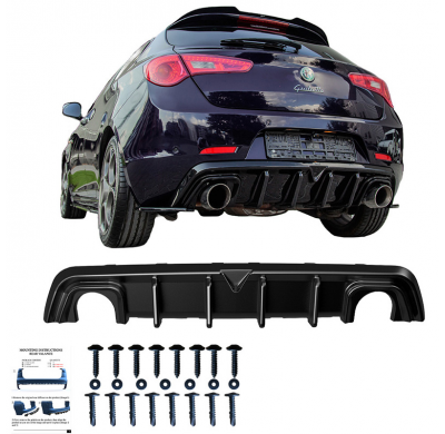 Difusor trasero Oneway apto para Alfa Romeo Giulietta 2010-2020 - Versión 2 - Negro brillante