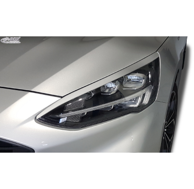 RDX Pestañas de faros para FORD Focus 4 DEH (2018-2022) Light Brows Negro BRILLANTE Conjunto para ambos lados. Fabricado en plás