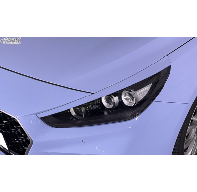 RDX Pestañas de faros para HYUNDAI i30 PD PDE (2017-2021) Light Brows NEGRO BRILLANTE Conjunto para ambos lados. Fabricado en pl