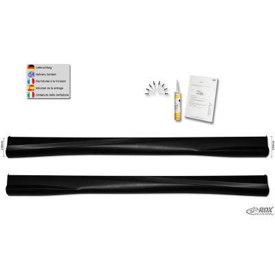 Faldones laterales RDX para DACIA Sandero 1 (SD/SDR) "Turbo" Conjunto para ambos lados. Fabricado en plástico ABS. Incluye homol