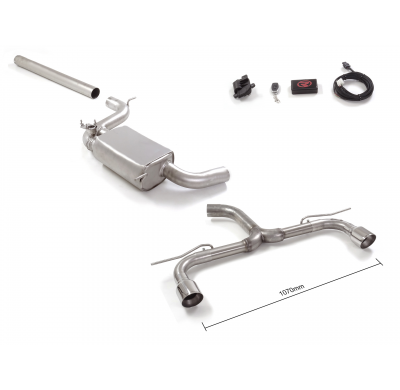 Tramo delantero en acero inox + Tramo intermedio con silencioso en acero inox + Tramo trasero doble en acero inox con salidas re