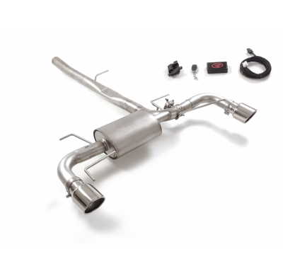 Silencioso trasero doble en acero inox con salidas redondas 114 mm Sport Line</p>
 con válvula eléctrica integrada. El control d