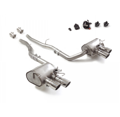 Silencioso trasero doble en acero inox con salidas redondas 2x90 mm Sport Line asimetricas 
 con valvulas integradas.Las válvula