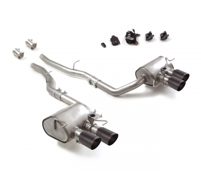 Silencioso trasero doble en acero inox con salidas redondas 2x90 mm Carbon Shot asimetricas
 con valvulas integradas.Las válvula