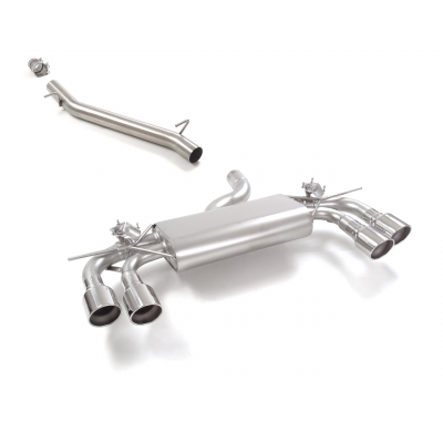 Tramo intermedio en acero inox + Silencioso trasero doble en acero inox con salidas redondas 2 / 102 mm Sport Line</p>
 con valv
