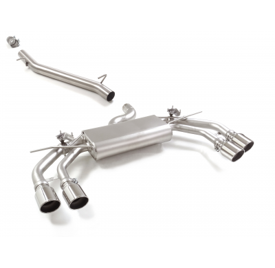 Tramo intermedio en acero inox + Silencioso trasero doble en acero inox con salidas redondas 2 / 102 mm Sport Line</p>
 con valv