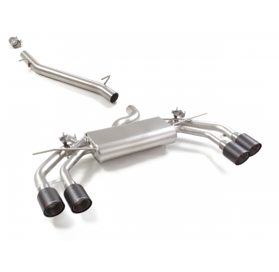 Tramo intermedio en acero inox + Silencioso trasero doble en acero inox con salidas redondas 2 / 100 mm Carbon Shot</p>
 con val