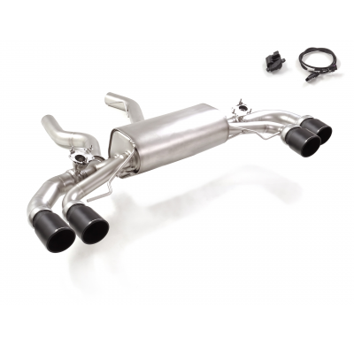 Silencioso trasero doble en acero inox con salidas redondas 2 / 90 mm Sport Line Black asimetricas</p>
 con valvulas integradas.