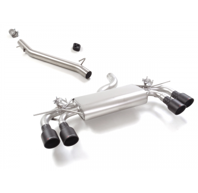 Tramo intermedio en acero inox + Silencioso trasero doble en acero inox con salidas redondas 2 / 102 mm Sport Line Black</p>
 co