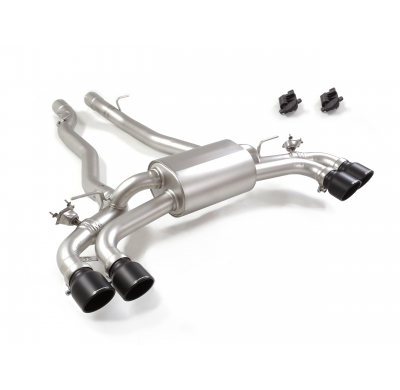Silencioso trasero doble en acero inox con salidas redondas 2 / 102 mm Sport Line Black asimetricas</p>
 con valvulas integradas