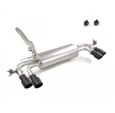 Silencioso trasero doble en acero inox con salidas redondas 2 / 102 mm Sport Line Black asimetricas</p>
 con valvulas integradas