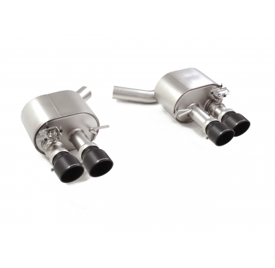 Silencioso trasero doble en acero inox con salidas redondas 2 / 102 mm Sport Line Black asimetricas</p>
 con valvulas integradas