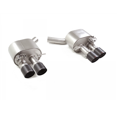 Silencioso trasero doble en acero inox con salidas redondas 2 / 100 mm Carbon Shot asimetricas</p>
 con valvulas integradas.Las