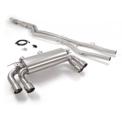 Tramo Intermedio Acero Inox + Escape Trasero Doble Acero Inox Salidas Redondas 2x90 Mm Sport Line Asimetricas 
 Con Valvulas