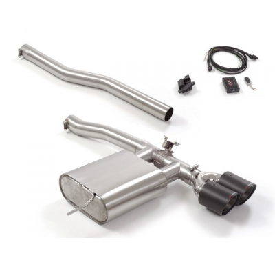 Silencioso trasero en acero inox con salidas redondas 2x100 mm Carbon Shot
 con válvula eléctrica integrada. El control de la vá