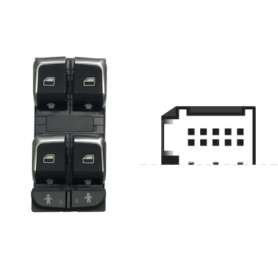 AUDI Q3/A6 2011.06-*INTERRUPTOR PUERTA DELANTERA IZQ(NEGRO/CROMADO)(4 BOTONES)10PIN