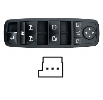Mercedes M W164 2005.02-*Interruptor Puerta Delantero  Izq+retrovisor Abatible Electricamente(Negro)(4 Botones)3 Pin