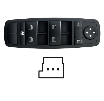 Mercedes M W164 2005.02-*Interruptor Puerta Delantero  Izq+retrovisor No Abatible Electricamente(Negro)(4 Botones)3 Pin