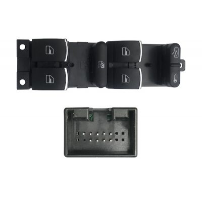 Seat/Skod/Vw Golf/Pas/Leon 97-*Interruptor Puerta Delanter. Izq (Pret/Crom)(4 Botones) 9pin