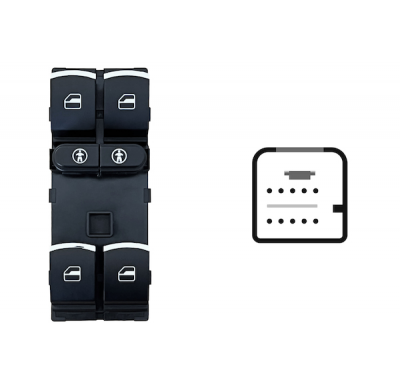 VW SHARAN/TOURAN 2010.05-*INTERRUPTOR PUERTA DELANTERA IZQ NEGRO/CROMADO(4 BOT)10PIN