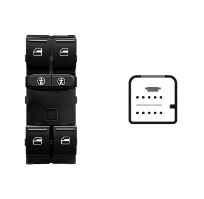 VW TOUAREG 2002.10-*INTERRUPTOR PUERTA DELANTERA IZQ NEGRO/BLANCO(4 BOT)10PIN