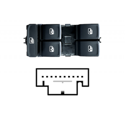 VW GOLF VII 2012.11-/ATECA/LEON*INTERRUPTOR PUERTA DELANTERO IZQ(NEGRO/CROMADO)(4 BOTONES)10PIN