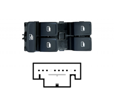 VW GOLF VII 2012.11-*INTERRUPTOR PUERTA DELANTERO IZQ CON FLECHAS (NEGRO/BLANCO) (4 BOTONES) 8PIN