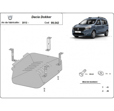 Protector de Acero del depósito de gasolina para Dacia Dokker Año: 2012 - 2025 Grosor: "2"mm Todas las motorizaciones