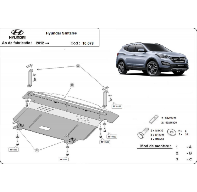 Cubre carter de Acero para Hyundai Santa Fe Año: 2012 - 2018 Grosor: "2"mm Todas las motorizaciones