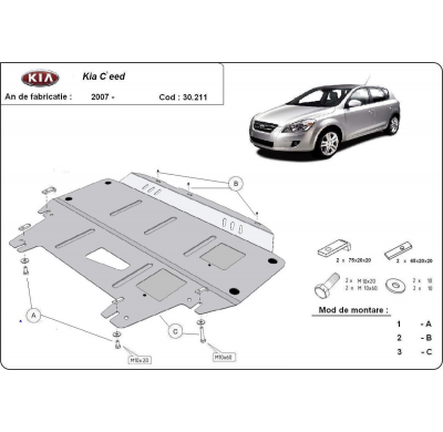 Cubre carter de Acero para Kia Ceed Año: 2007 - 2011 Grosor: "2"mm Todas las motorizaciones