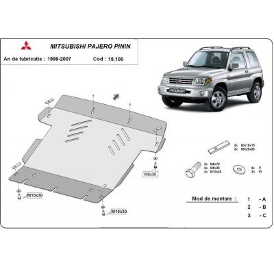Cubre carter de Acero para Mitsubishi Pajero Pinin Año: 1997 - 2007 Grosor: "3"mm Todas las motorizaciones