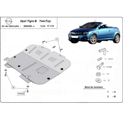 Cubre carter de Acero para Opel Tigra B Año: 2004 - 2009 Grosor: "2"mm Todas las motorizaciones