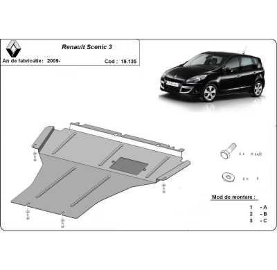 Cubre carter de Acero para Renault Scenic 3 Año: 2009 - 2015 Grosor: "2"mm Todas las motorizaciones