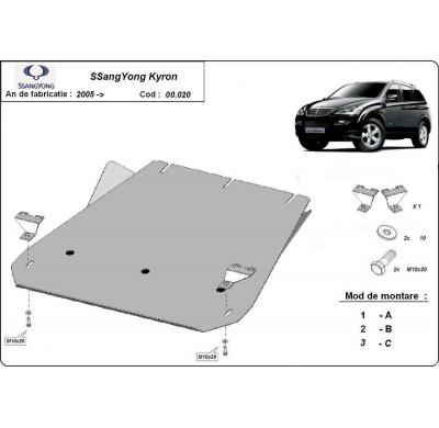 Protector de Acero para caja de cambios del SsangYong Kyron Año: 2005 - 2014 Grosor: "2,5"mm 2.0 Xdi; 2.7Xdi; 3.2; 2.3