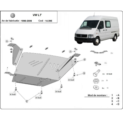 Cubre carter de Acero para Volkswagen LT Año: 1996 - 2006 Grosor: "2,5"mm Todas las motorizaciones