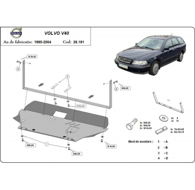 Cubre carter de Acero para Volvo V40 Año: 1995 - 2004 Grosor: "2"mm Todas las motorizaciones