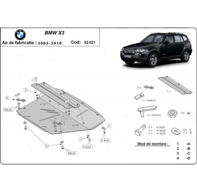 Protector de radiador de Acero para BMW X3 E83 Año: 2003 - 2010 Grosor: "2,5"mm E83