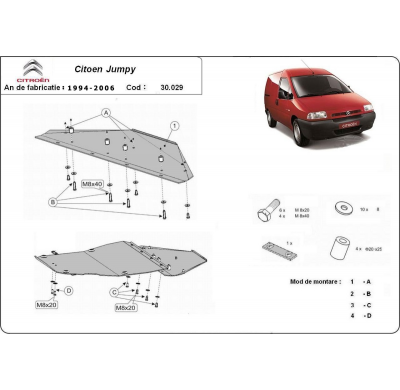 Cubre carter de Acero para Citroën Jumpy Año: 1994 - 2006 Grosor: "2"mm Todas las motorizaciones
