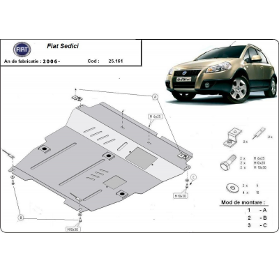 Cubre carter de Acero para Fiat Sedici Año: 2005 - 2014 Grosor: "2,5"mm Todas las motorizaciones