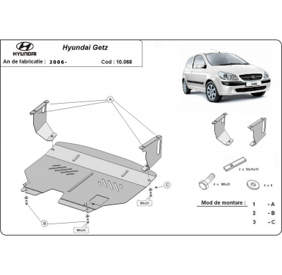 Cubre carter de Acero para Hyundai Getz Año: 2006 - 2010 Grosor: "2"mm Todas las motorizaciones