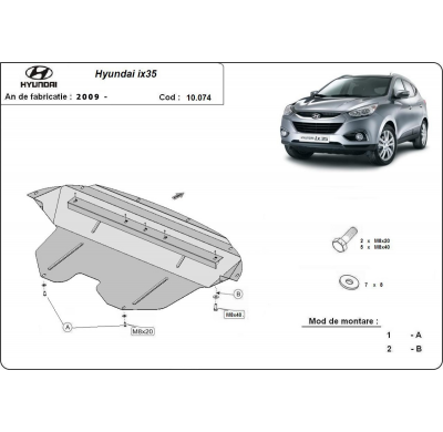 Cubre carter de Acero para Hyundai IX35 Año: 2009 - 2015 Grosor: "2"mm Todas las motorizaciones